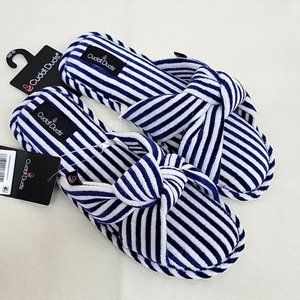 Cuddle Duds Bow Tie Slippers Navy/Ivory Stripe Size L 9- 10 💕NWT🥰